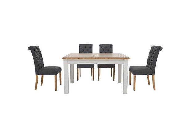 Furnitureland Hamilton Rectangular Extending Dining Table and 4 Button Back Chairs Charcoal