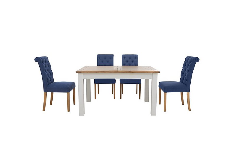 Furnitureland Hamilton Rectangular Extending Dining Table and 4 Button Back Chairs Denim