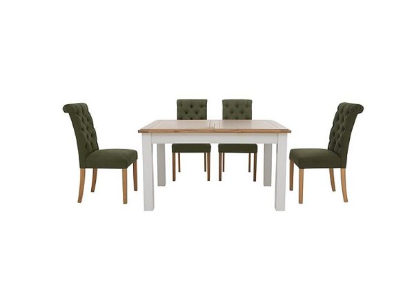 Furnitureland Hamilton Rectangular Extending Dining Table and 4 Button Back Chairs Forest