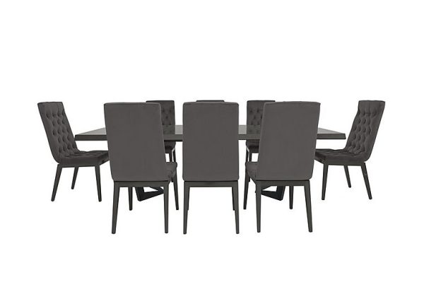 Palazzo 200cm Extending Dining Table in Silver Birch with 8 Capitonne Buttoned Chairs Aquos Dark Grey