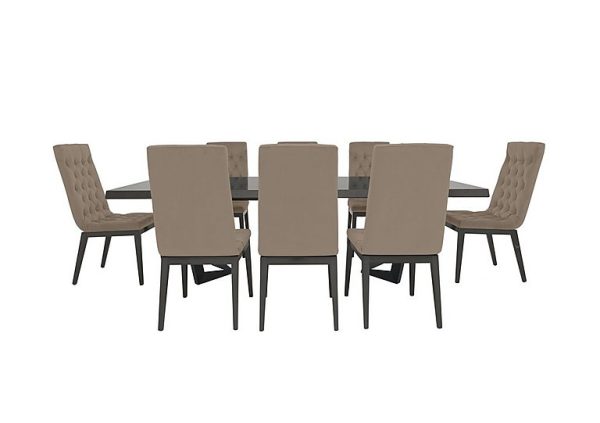 Palazzo 200cm Extending Dining Table in Silver Birch with 8 Capitonne Buttoned Chairs Aquos Taupe