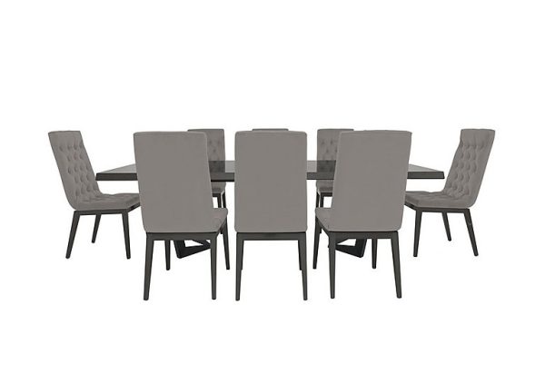 Palazzo 200cm Extending Dining Table in Silver Birch with 8 Capitonne Buttoned Chairs Scarlet Silver