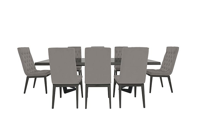 Palazzo 200cm Extending Dining Table in Silver Birch with 8 Capitonne Buttoned Chairs Scarlet Silver