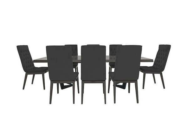 Palazzo 200cm Extending Dining Table in Silver Birch with 8 Capitonne Buttoned Chairs Scarlet Dark Grey