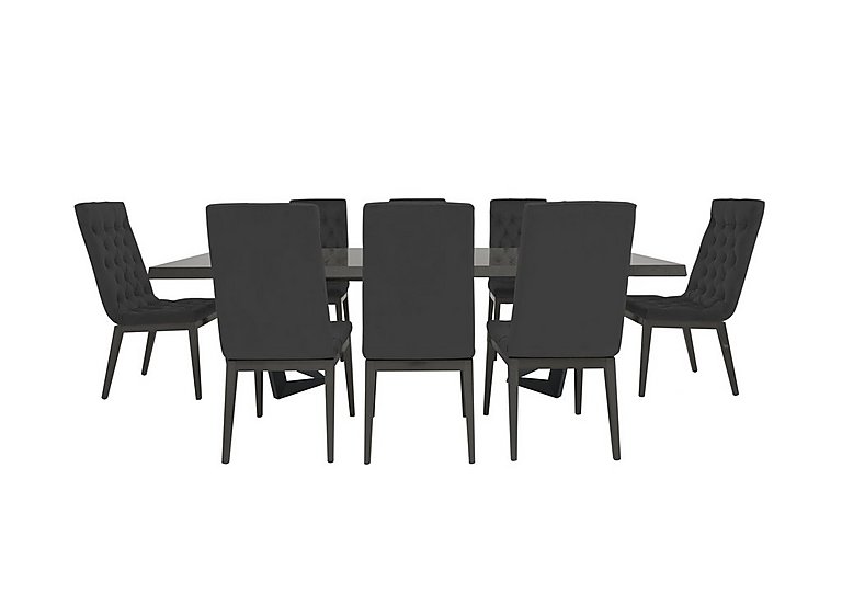 Palazzo 200cm Extending Dining Table in Silver Birch with 8 Capitonne Buttoned Chairs Scarlet Dark Grey