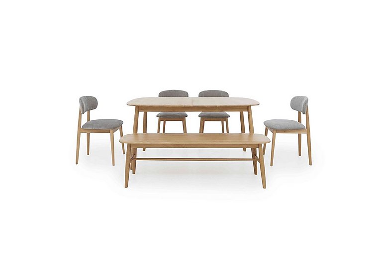 Stockholm Extending Dining Table with 4 Wooden Chairs and a Bench Light Oak