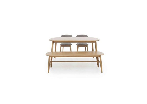 Stockholm Fixed Dining Table with 2 Wooden Chairs and a Bench Light Oak