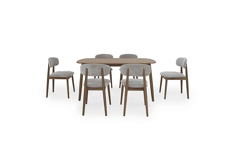 Stockholm Fixed Dining Table with 6 Wooden Chairs Dark Oak