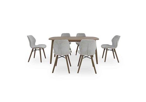 Stockholm Fixed Dining Table with 6 Upholstered Chairs Dark Oak