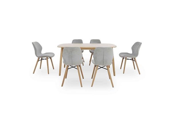 Stockholm Fixed Dining Table with 6 Upholstered Chairs Light Oak