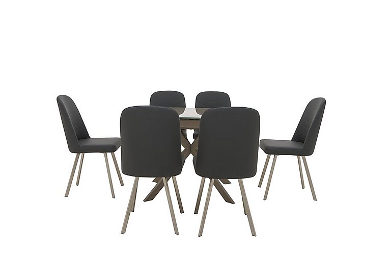 Wizard Extending Cappuccino Dining Table and 6 Grey Chairs