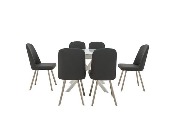 Wizard Extending White Dining Table and 6 Grey Chairs White