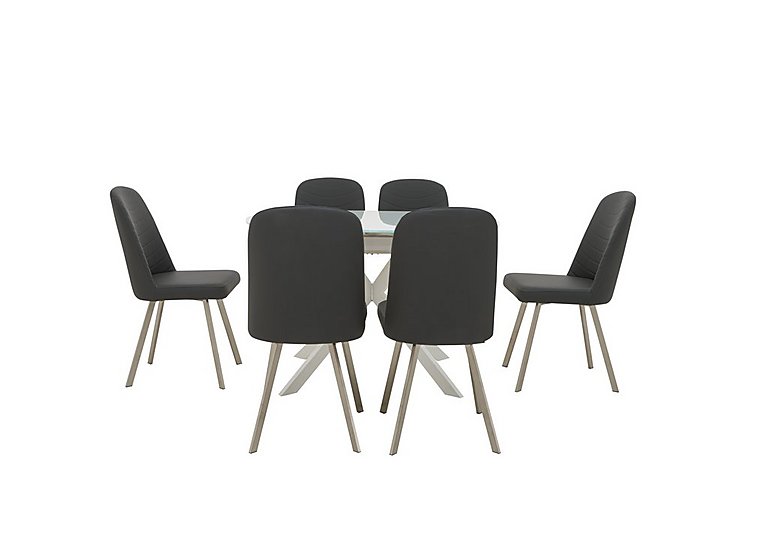 Wizard Extending White Dining Table and 6 Grey Chairs White