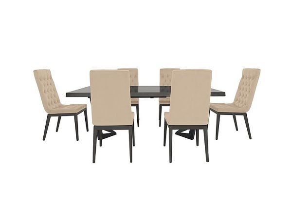 Palazzo 200cm Extending Dining Table in Silver Birch with 6 Capitonne Buttoned Chairs Aquos Cream