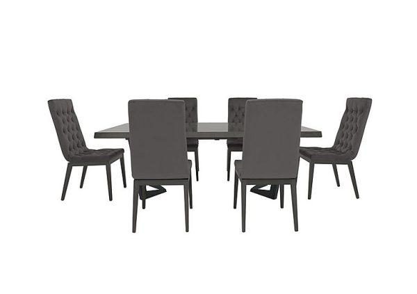 Palazzo 200cm Extending Dining Table in Silver Birch with 6 Capitonne Buttoned Chairs Aquos Dark Grey