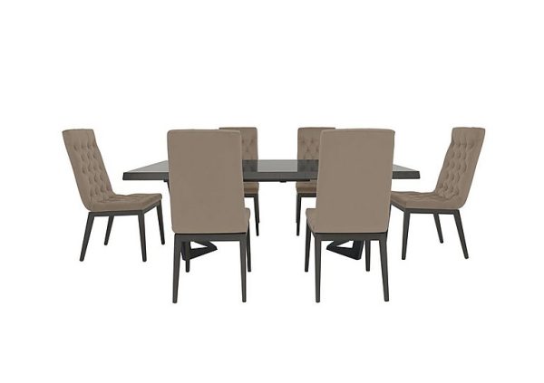 Palazzo 200cm Extending Dining Table in Silver Birch with 6 Capitonne Buttoned Chairs Aquos Taupe