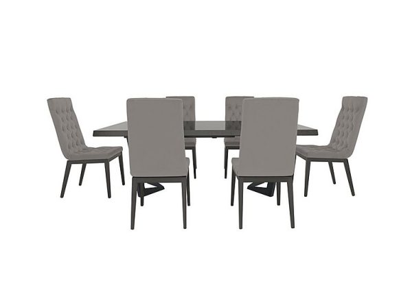 Palazzo 200cm Extending Dining Table in Silver Birch with 6 Capitonne Buttoned Chairs Scarlet Silver