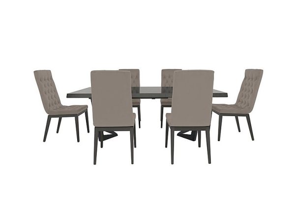 Palazzo 200cm Extending Dining Table in Silver Birch with 6 Capitonne Buttoned Chairs Scarlet Taupe