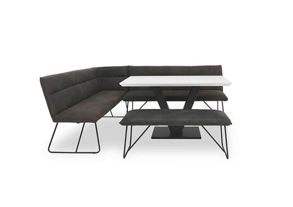 Ruben Dining Table with a Faux Suede Left Hand Facing Corner Bench and a Standard Bench