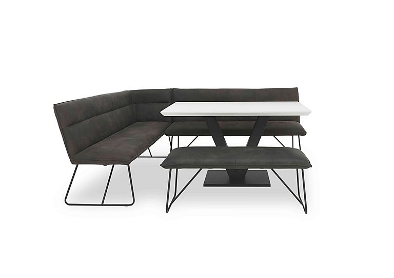 Ruben Dining Table with a Faux Suede Left Hand Facing Corner Bench and a Standard Bench