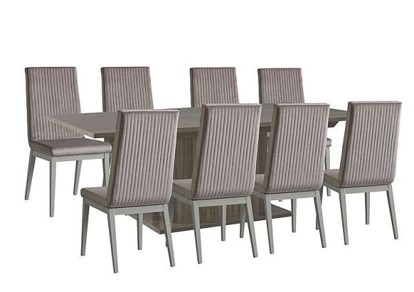 Venezia 160 cm Extending Dining Table and 8 Fluted Fabric Chairs Set Grey