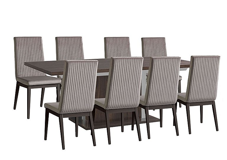 Venezia 160 cm Extending Dining Table and 8 Fluted Fabric Chairs Set Walnut