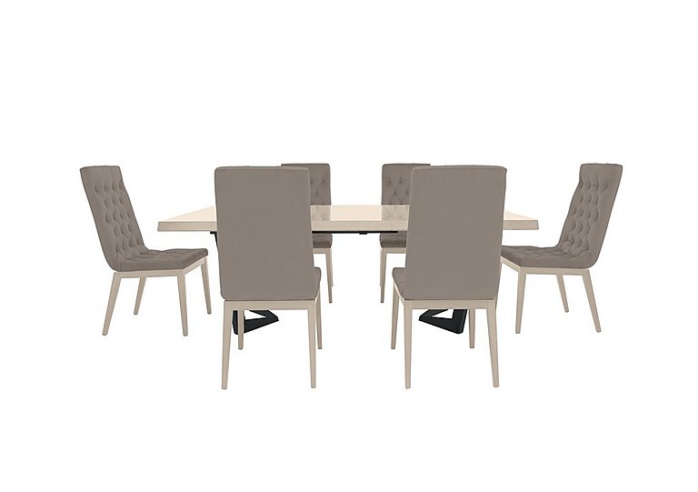 Palazzo 200cm Extending Dining Table in Sand Birch with 6 Capitonne Buttoned Chairs Scarlet Taupe