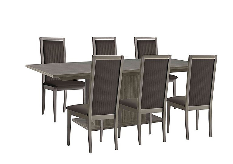 Venezia 160 cm Extending Dining Table and 6 Panelled Faux Leather Chairs Set Grey