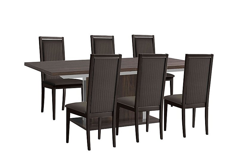 Venezia 160 cm Extending Dining Table and 6 Panelled Faux Leather Chairs Set Walnut