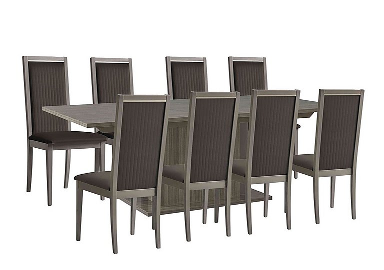 Venezia 160 cm Extending Dining Table and 8 Panelled Faux Leather Chairs Set Grey