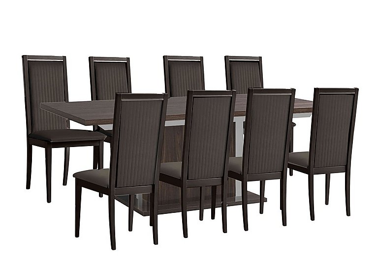 Venezia 160 cm Extending Dining Table and 8 Panelled Faux Leather Chairs Set Walnut