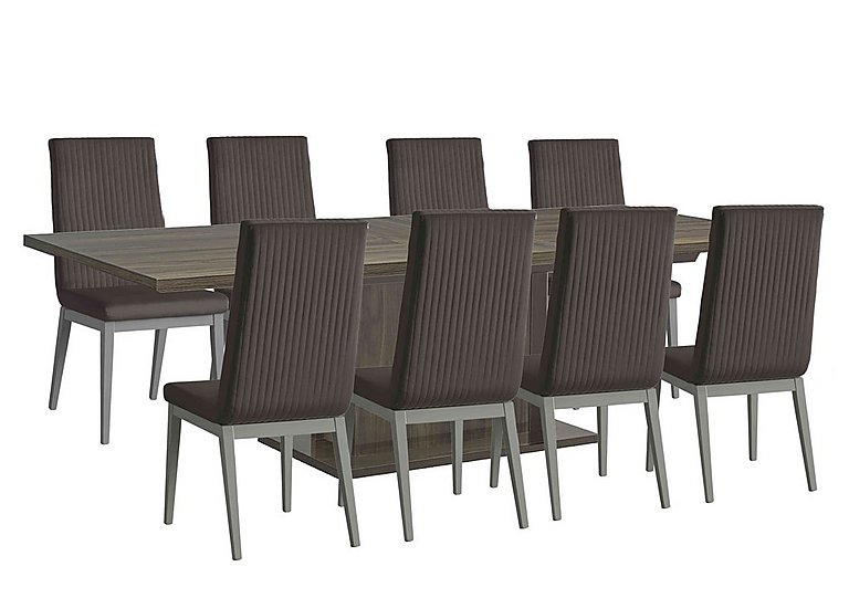 Venezia 200 cm Extending Dining Table and 8 Fluted Faux Leather Chairs Set Grey