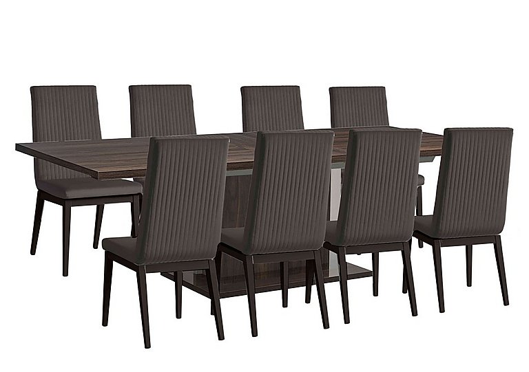 Venezia 200 cm Extending Dining Table and 8 Fluted Faux Leather Chairs Set Walnut