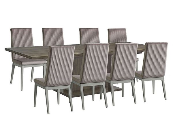 Venezia 200 cm Extending Dining Table and 8 Fluted Fabric Chairs Set Grey