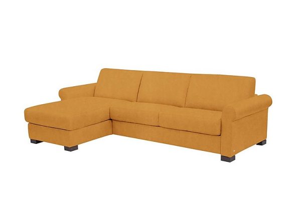 Nicoletti Alcova 3 Seater Left Hand Facing Fabric Sofa Bed and Storage Chaise with Scroll Arms Flambe Ocre