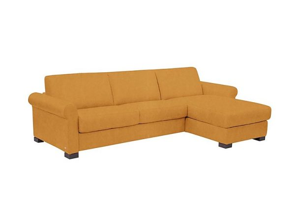 Nicoletti Alcova 3 Seater Right Hand Facing Fabric Sofa Bed and Storage Chaise with Scroll Arms Flambe Ocre