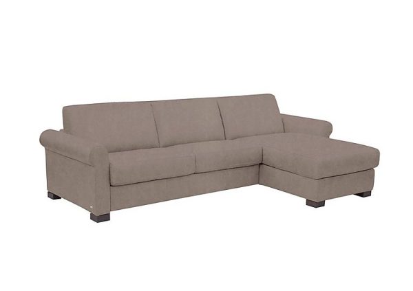 Nicoletti Alcova 3 Seater Right Hand Facing Fabric Sofa Bed and Storage Chaise with Scroll Arms Flambe Tortora