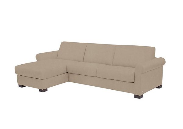 Nicoletti Alcova 3 Seater Left Hand Facing Fabric Sofa Bed and Storage Chaise with Scroll Arms Flambe Visone