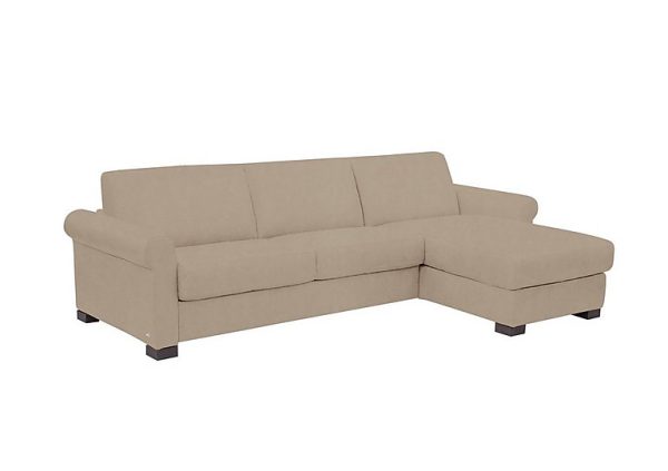 Nicoletti Alcova 3 Seater Right Hand Facing Fabric Sofa Bed and Storage Chaise with Scroll Arms Flambe Visone