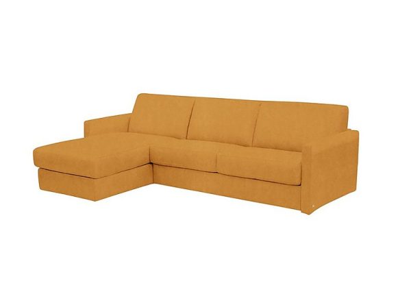 Nicoletti Alcova 3 Seater Left Hand Facing Fabric Sofa Bed and Storage Chaise with Slim Arms Flambe Ocre