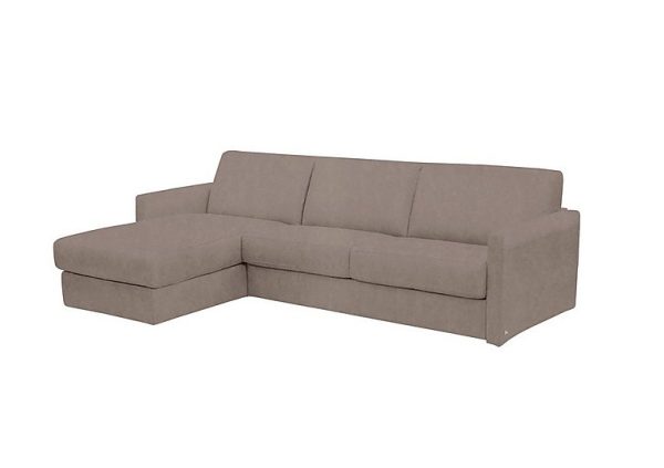 Nicoletti Alcova 3 Seater Left Hand Facing Fabric Sofa Bed and Storage Chaise with Slim Arms Flambe Tortora