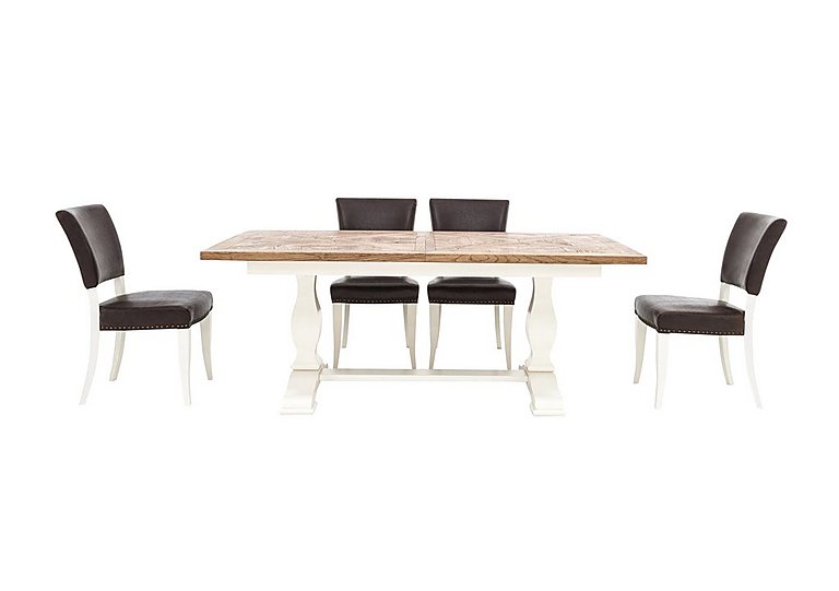 Pattern Extending Parquet Dining Table and 4 Chairs White