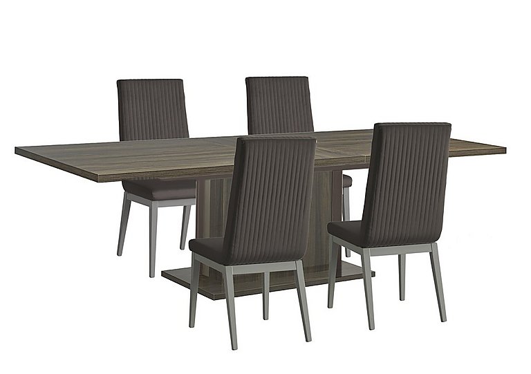 Venezia 200 cm Extending Dining Table and 4 Fluted Faux Leather Chairs Set Grey