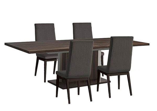 Venezia 200 cm Extending Dining Table and 4 Fluted Faux Leather Chairs Set Walnut