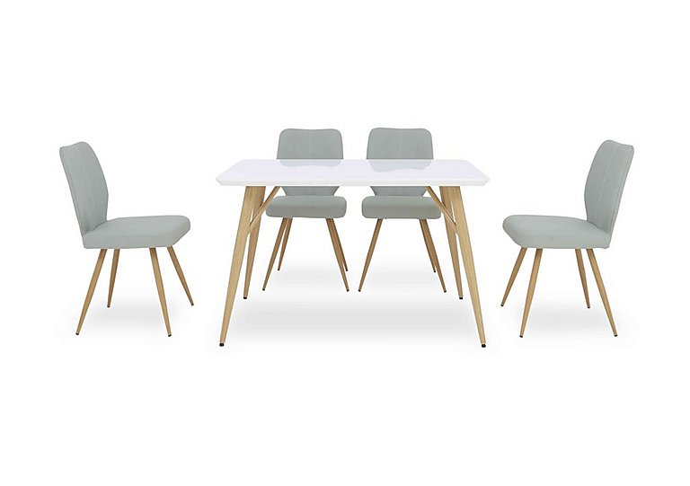 Jonah Fixed Dining Table with 4 Faux Leather Chairs Light Grey