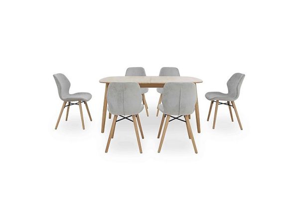 Stockholm Extending Dining Table with 6 Upholstered Chairs Light Oak