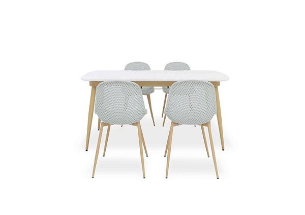 Jonah Extending Dining Table with 4 Trellis Plastic Chairs 160 cm Light Grey