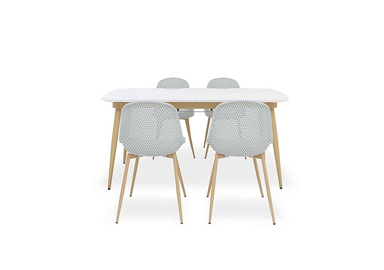 Jonah Extending Dining Table with 4 Trellis Plastic Chairs 160 cm Light Grey