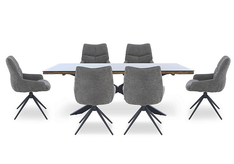 Kiara Large Rectangular Dining Table with Black Legs and 6 Swivel Fabric Chairs