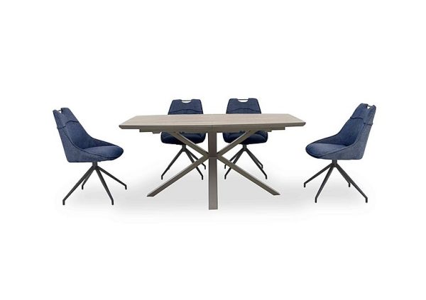 Pedro Extending Dining Table with 4 Swivel Fabric Chairs Blue